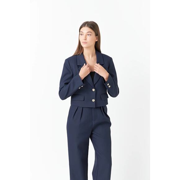 ENDLESS ROSE NWT Fitted Cropped Blazer in Navy w/ Gold Buttons Size S - Picture 2 of 8